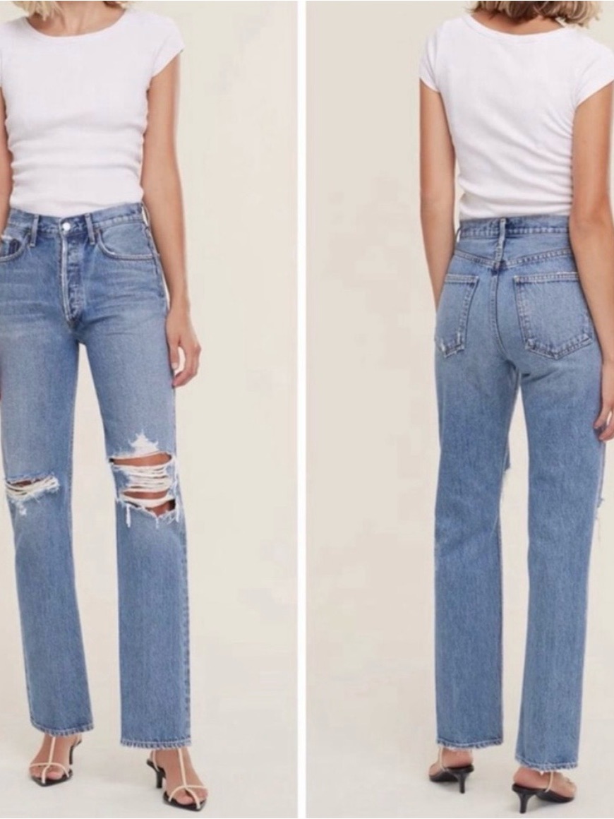 Agolde Lana Mid Rise Straight Distressed Jeans